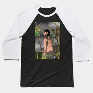 Fairy sitting on a rock in the woods Baseball T-Shirt